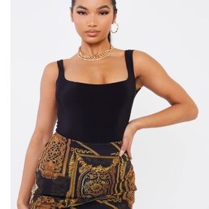 Black Second Skin Square Neck Sleeveless Bodysuit